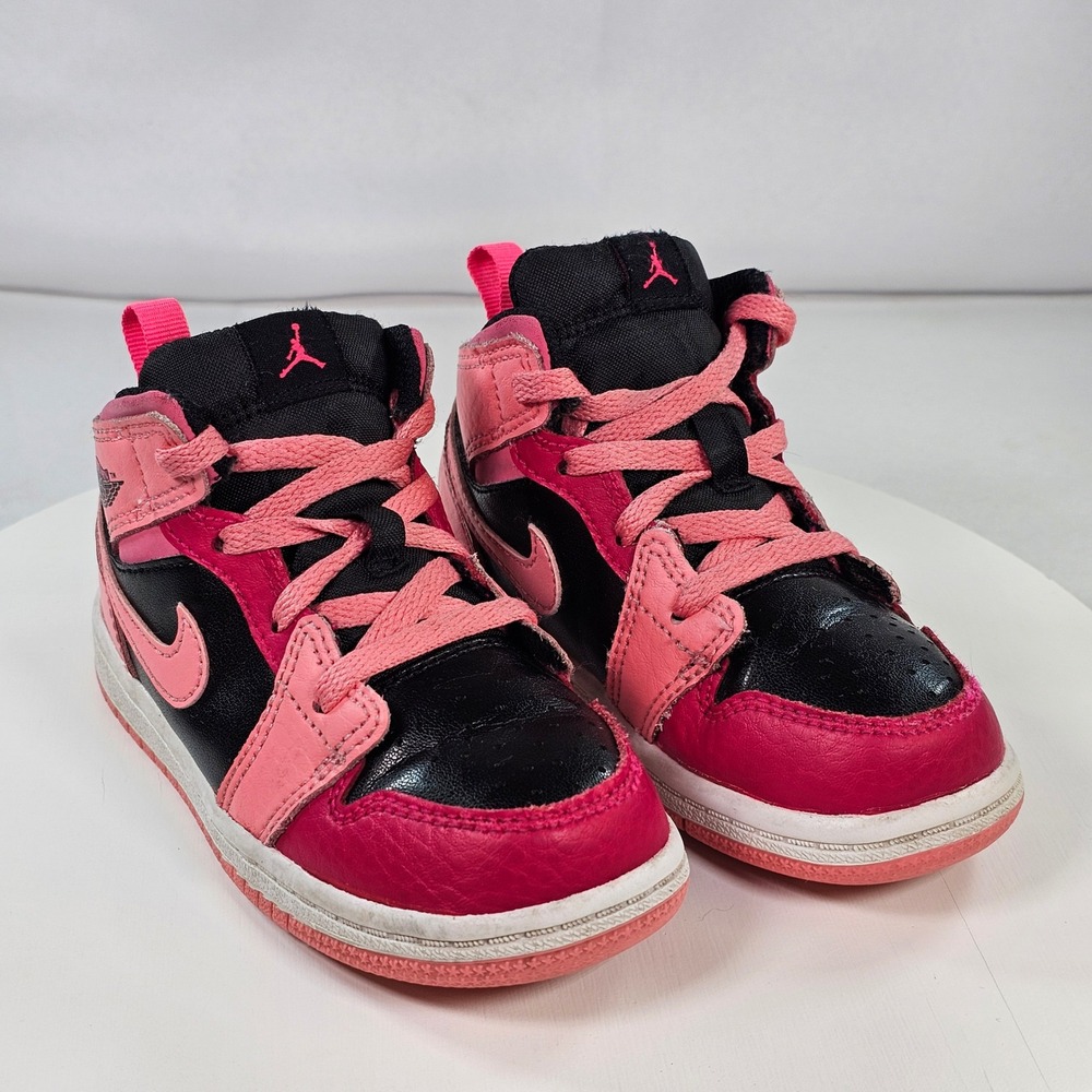 Jordan 1 Mid‎ Pink Black Toddler Sneakers 640735-662 Size 8C